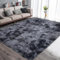 Tinyboy-hbq Teppiche Flausching Wohnzimmer Teppiche Shaggy Teppiche Schlafzimmer Teppich Waschbarer Weiche Teppiche Bequeme ​für Wohnkultur (Grau Schwarz, 140 x 200 cm)