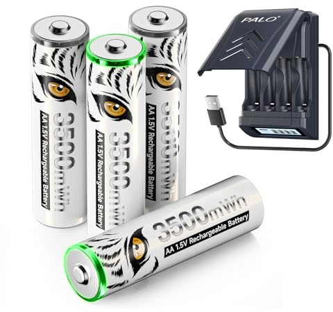 Mspalocell 3500mWh 1,5V litiumbatteri AA laddningsbart med laddare, 1,2V Ni-MH/1,5V litium AA batteri snabbladdare, inbyggd USB-kabel LCD intelligent laddare, 4 st AA-batterier