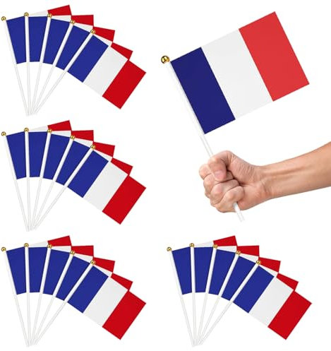20 Pièces Drapeau de bâton de France, Mini Drapeau Français 21x14 cm, Petit Drapeau France avec Baton, pour Coupe du Monde Fête Nationale Matchs de Football
