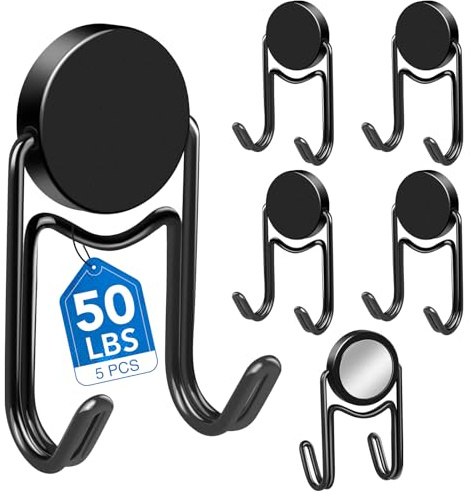 LOVIMAG Magnetic Hooks, 50lbs+ 2026 Cruise Cabin Ship Essentials Magnet Hook Heavy Duty Strong Magnets Refrigerator Fridge Hanging for Classroom Beach Vacation Kitchen Home Must Haves 5 Pcs (Black)