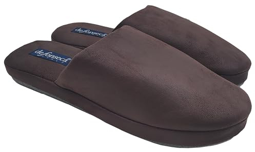 Defonseca - Excelentes zapatillas de piel para hombre, zapatillas cerradas de invierno para casa, producto confort, cuero, 42/43 EU