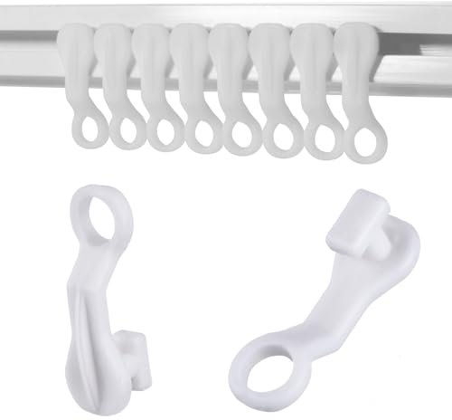 FUZVOL Pack of 25 Pieces White Plastic Curtain Glider Hooks Runners Drapery Track Glider Hooks Easy Fit Curtains Rail Sliding Hooks For Windows Door Shower