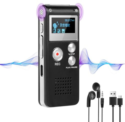 OFFCUP 64GB Diktiergerät, Digitales Diktiergerät mit Rauschunterdrückung, 1536kbps hohe Aufnahmegerät, MP3 Voice Recorder, USB-C Voice Recorder mit Passwort für Interviews Klassen Meeting