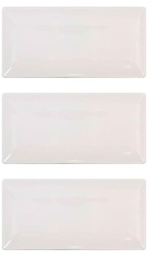 Tradineur - Set di 3 vassoi rettangolari in ceramica, eleganti stoviglie da cucina, lavabili in lavastoviglie, colore avorio, 30 x 15 cm