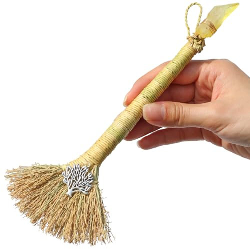 Mini Broom with Crystal Tree of Life Decoration for Energy Cleansing Altar Decoration