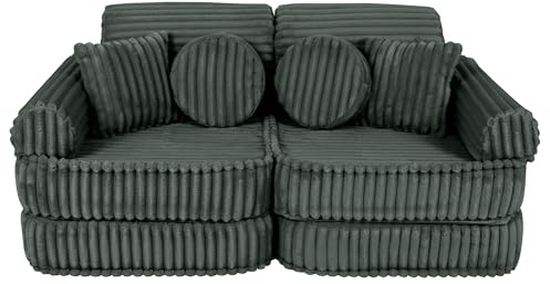 MEOWBABY Kindersofa – Spielsofa für Kinder – Weiche Klappsofa mit Schlaffunktion – Kuschelecke für Kinderzimmer, Churros, Waldgrün