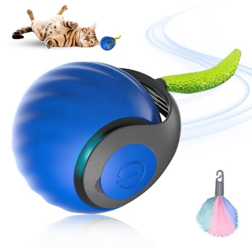 GMTEO Jouet Interactif pour Chats, 2025 Nouveau Jouet pour Chat Balle Interactive avec Queue en Peluche, Intelligent Jouet pour Chat Interieur (Bleu)