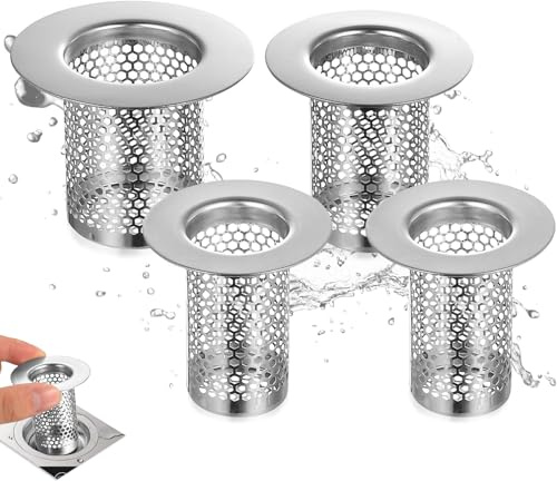 4 PzFiltro Lavandino Bagno, Filtro Capelli Doccia, fFiltro Scarico Doccia Capelli, Raccoglicapelli Filtro Scarico Lavandinos, Filtri Lavandino Vasca in Acciaio Inox per Bagno e Cucina (3 Misure)