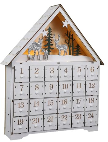 HAMPPLIES Calendario Avvento Natale in Legno con Riutilizzabili Decorazione Casa LED con Renna Luminoso per Giorni Festività