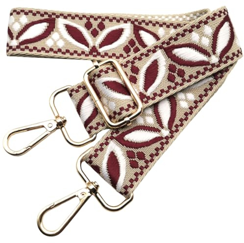 Correa para Bolsos Bandolera Beige-Burdeos, 3.8cm Anchura Correa de Hombro Ajustable con Mosquetón Dorado para Reemplazable Correa Bolso Crossbody de Mujer, 618