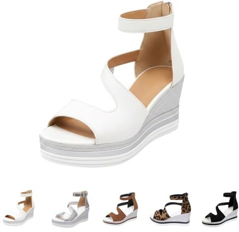 Sandalias de gladiador de cuña para mujer, sandalias de plataforma para mujer, sandalias de ancho ancho, antideslizantes, transpirables, puntera abierta, con cremallera trasera, cómodas y acolchadas