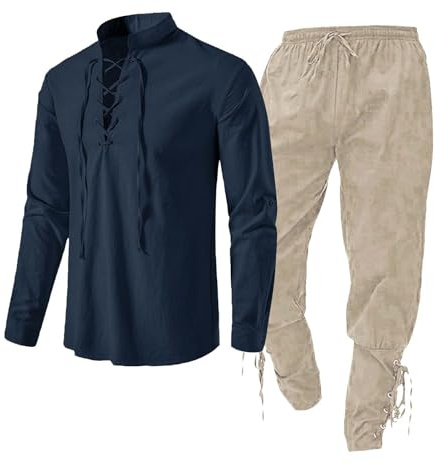 Lätta vardagskläder set herr semester andningsbar outfit herr | Vintage retro snörning sweatshirts stående krage långärmad tröja dragsko ankel slips joggingbyxor bohemisk outfit