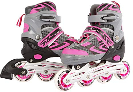 Kids Globe Street Rider 720235 Rollers en Ligne Rose/Gris réglables de la Taille 33-36 ABEC7 Cadre en Aluminium