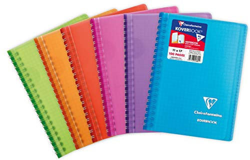 Clairefontaine 341601C Un Carnet à Spirale Koverbook - 11x17 cm - 100 Pages Petits Carreaux - Papier Blanc 90 g - Couverture Enveloppante Polypro - Couleur Aléatoire