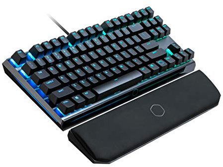 Cooler Master MasterKeys MK730 - Mechanische kompakte RGB Gaming-Tastatur ohne Nummernblock, Gehäuse aus gebürstetem Aluminium, abnehmbare Handballenauflage, deutsches Layout, Cherry MX Blue
