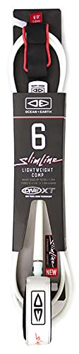 Ocean and Earth Slim Line One-xt Light Weight Comp Surf Leash 6 ft White