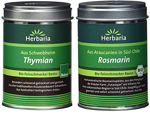 Herbaria Thymian gerebelt, 1er Pack (1 x 20 g Dose) - Bio & Rosmarin geschnitten, 1er Pack (1 x 40 g Dose) - Bio