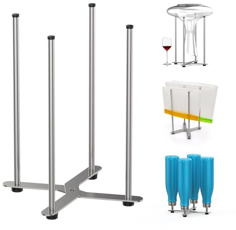 SHILFID Plastic Bag & Bottle Drying Rack, Multifunctional Wine Decanter Holder, Collapsible Countertop Stand