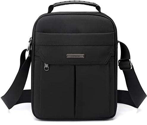 zhongningyifeng Herren Umhängetasche Nylon Crossbody Schultertasche Wasserdicht Schwarze Freizeittasche für Arbeit Schule Reisen