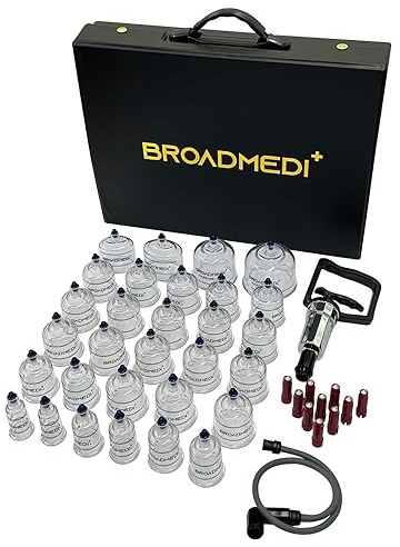 BROADMEDI+ Juego de 30 tazas de alta calidad para terapia de ventosa, incluyendo mango de bomba, tubo de extensión, palos de masaje, fabricado en Corea