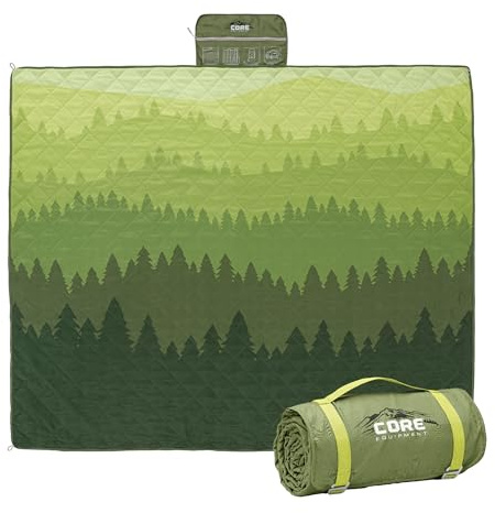 CORE Outdoor Weighted Blanket | Packable Waterproof Picnic Blanket, Beach Mat, Tent Camping Rug, & Stadium Blanket | Large Portable 94 x 78 Quilt Design with Built-in Straps and Carry Handle