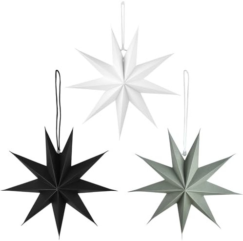 ALINK 30cm Papier Stern Dekoration 3er Set Faltsterne Neuneck Weihnachtsstern Deko (Schwarz & Weiß & Grau)