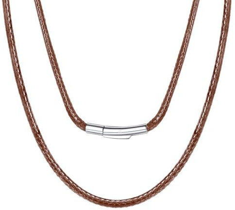 HSWYFCJY Cadena De Cuero Hombre 3mm Collar Cuero Mujer Marrón Acero Inoxidable Cadenas Hombre De Goma 56cm Colgante Diy Joyería