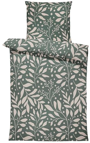 one-home Jersey Bettwäsche kuschelig Weiche Baumwolle Bettbezüge mit Reißverschluss, Größe:135x200 cm, Farbe:Blätter grün