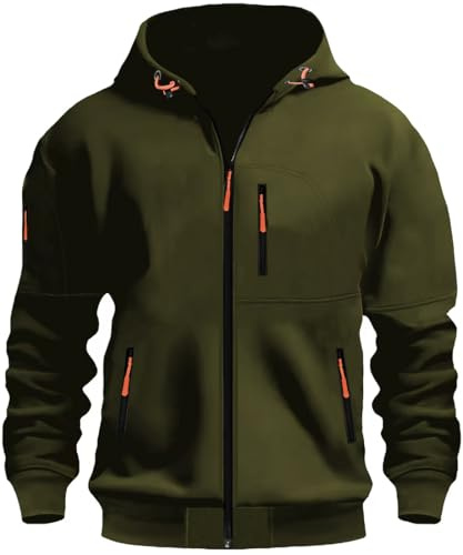 MEDUOLA Sudadera con Capucha para Hombres Manga Larga Suéter con Cremallera Sudaderas Hoodie Otoño-Invierno Gorro con Cordón Entretiempo (D14-Verde Militar,XL)