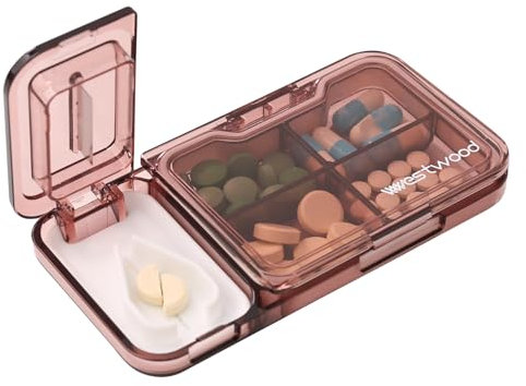 Tablettenteiler，tablettenteiler für alle tabletten,Tragbarer Tablet-Cutter mit Aufbewahrungsfach und scharfen Klingen，Bequem zu tragen. (Rot)