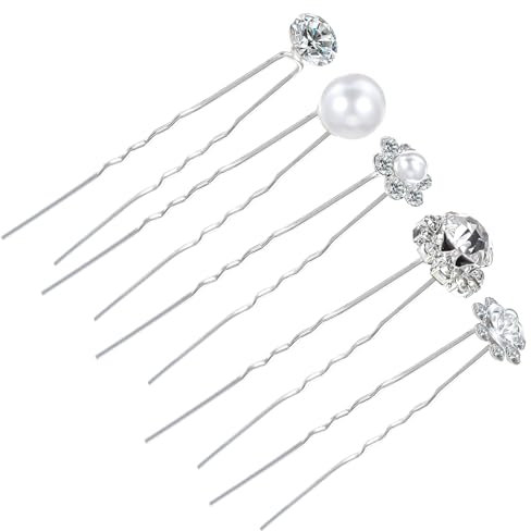 ElevateTech Paquete de 40 horquillas para el pelo de perlas de boda, diamantes de imitación plateados, accesorios para el cabello para mujer, horquillas decorativas con flores y diamantes, horquillas