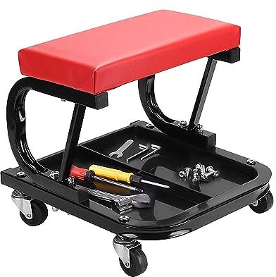 Workshop Stool 100KG Creeper Garage Workshop Mechanic Trolley Seat Stool Swivel Wheels Workshop Work Stool 360 Degrees Swivel Padded Chair with Tool Tray and 4 Universal Casters
