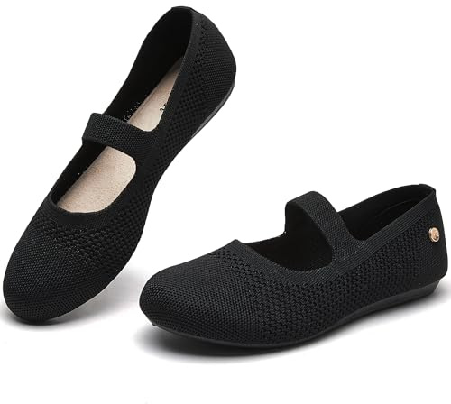 YEOGOR Women's Knit Ballet Flats Slip-On Comfort Shoes – Breathable Elastic Strap Lightweight Dressy Walking Shoes 7.5 M (Knit Black)