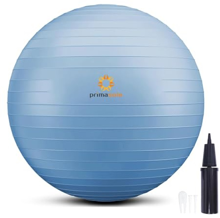 Primasole 45cm Anti-Burst Yoga Ball for Pilates, Core Strength, Pregnancy & Office Chair - Stability Ball for Home & Gym Workout (17.7 Inch, Pale Gray)