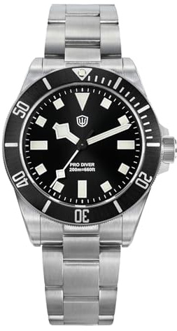watchdives WD1969 Pro dykarklockor VH31 Sweep Second kvartsur 38 mm safirglas lyxigt armbandsur 200 m dykarklocka för män, Svart/fyrkantiga index, Armband