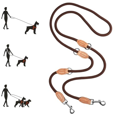 Correa para Perros Doble Enganche 2.1m, Multifuncional Correa Antitirones Perro, Duradera Nylon con Mosquetón, Giratorio 360° sin Enredos para Perros Pequeños a Grandes, Caminar, Correr, Entrenar