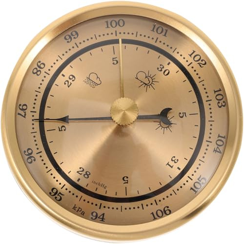 SHINEOFI Barometro Multifunzionale in Metallo Color Oro Display Grande per Misurazione Pressione Atmosferica, Temperatura e Umidità, per Uso Domestico e Giardino
