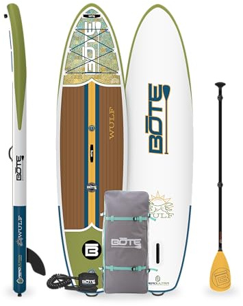 BOTE Wulf Aero Inflatable Stand Up Paddle Board Kit Includes Accessories Adjustable Paddle iSUP Travel Bag Blow Up Pump Safety SUP Coiled Leash Multiple Sizes