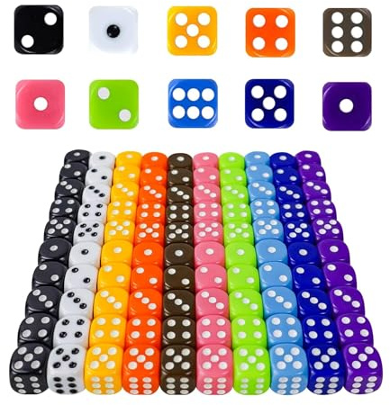 100 Pièces 16mm dé de Couleurs 6 Faces Jeu de Dés Polyédriques, Dés Coin Arrondis, 10 Couleurs pour Jeu de Dés et Fête