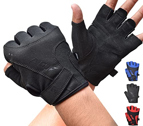 AQF Weight Lifting Gloves Ultralight Breathable Gym Gloves for Workout, Fitness, Cross Training, Bodybuilding Men Women (M, Black)