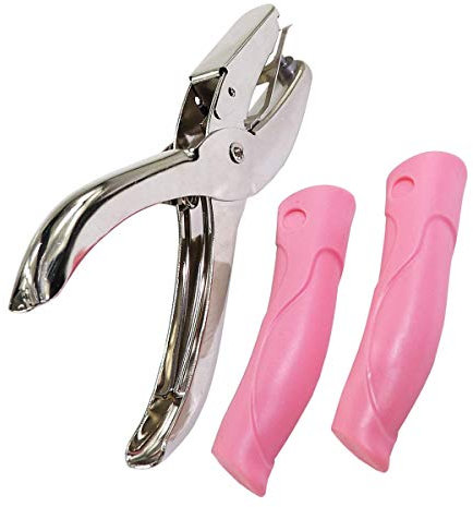 Pinza perforatrice di metallo per carta, per biglietti d'auguri, scrapbooking, appunti, con manico di colore rosa 6mm Loch