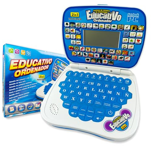 Zeenkind Spanish English Toy Laptop, Toddler Learning Toys 3, 4 Years Old Spanish Learning Bilingual Toy Computer for Kids, Educational Computer Toys with Alphabet Numbers Words Spelling Math