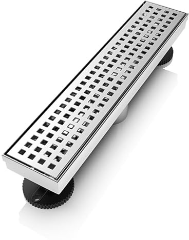 WEBANG 12 Inch Linear Shower Drain Rectangular Floor Drain with Accessories Square Hole Pattern Cover Grate Removable SUS304 Stainless Steel CUPC Certified Brushed