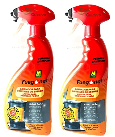 Nettoyant vitres pour poêles, cheminées, cuisines et fours. Spray 1,5 L (2 x 0,75). Puissant nettoyant et dégraissant des cendres, de la suie, des restes de brûlage