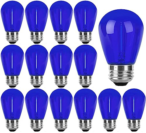 15 Pack S14 LED Bulb 1W S14 Filament Bulb Shatterproof Plastic Outdoor Indoor Filament Replacement Bulbs E26 Base Decorative LED String Light Bulbs for Wedding Party Home