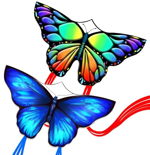 Simxkai 2er Schmetterling Kite für Kinder und Erwachsene, Einfliegender Kite für Einsteiger
