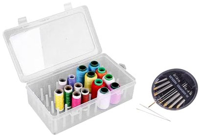 Scatola per bobina di filo da cucito, organizer per filo da cucito, capacità per 42 bobine, include 30 aghi, scatola da cucito VACIA, senza filo incluso.