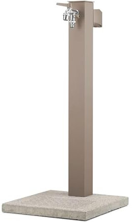 Belfer 42QRRB Fontana a Colonna con Base in Cemento Doppio Rubinetto Gancio Porta Gomma dell'Acqua Colore Tortora