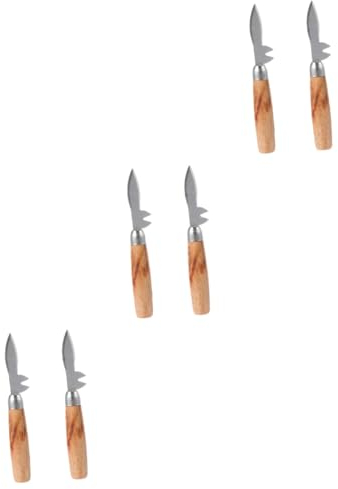 TOPBATHY 6 Piezas Cuchillo para ostras descascarado de almejas Suministros de Cocina de Acero Inoxidable Pela vieiras abridor de ostras Bombardeo abrebotellas Herramienta para pelar Madera