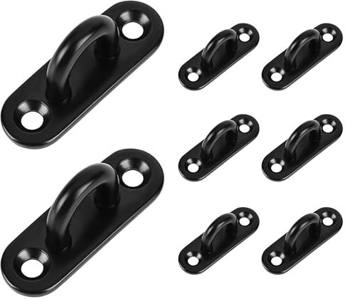 Winter Shore Gancho Techo M5 de Ojo para Colgar de Alta Carga (Pack de 8) - Enganches Pared de Acero de 50 mm para Plantas Colgantes, Luces de Cuerda - Placas de Ojo Negras, Anclajes Toldo y Lona